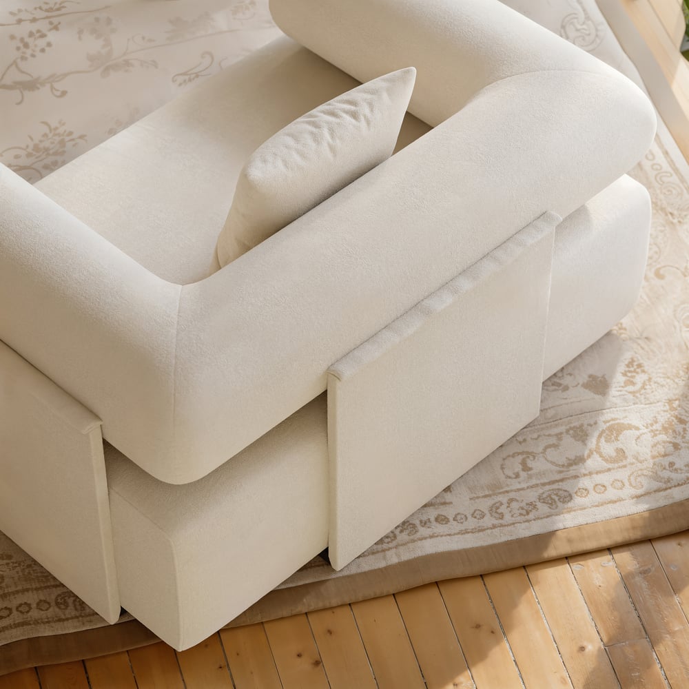 Serene Modern White Chenille Velvet Lounge Accent Chair window image