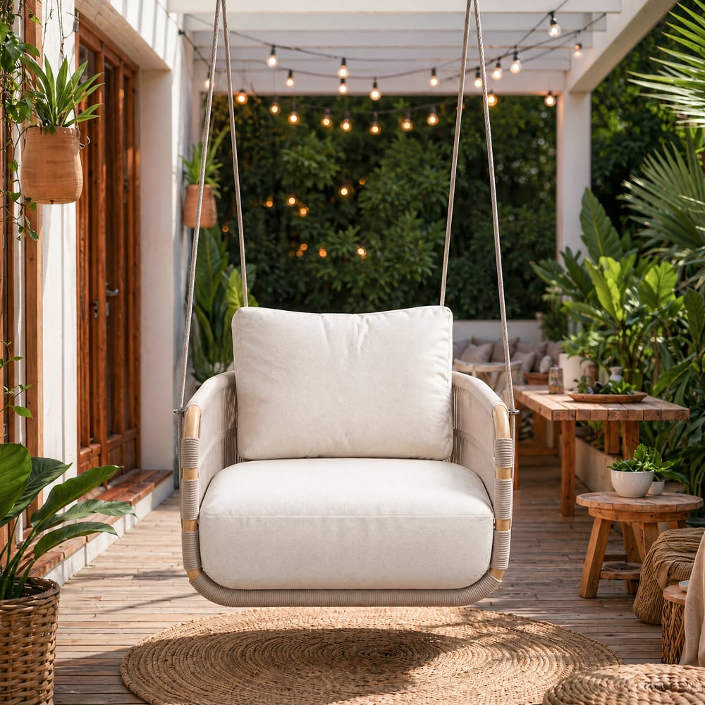 Costra Aluminium and Handwoven Rope Patio Hanging Swing Chair Single Seater window image