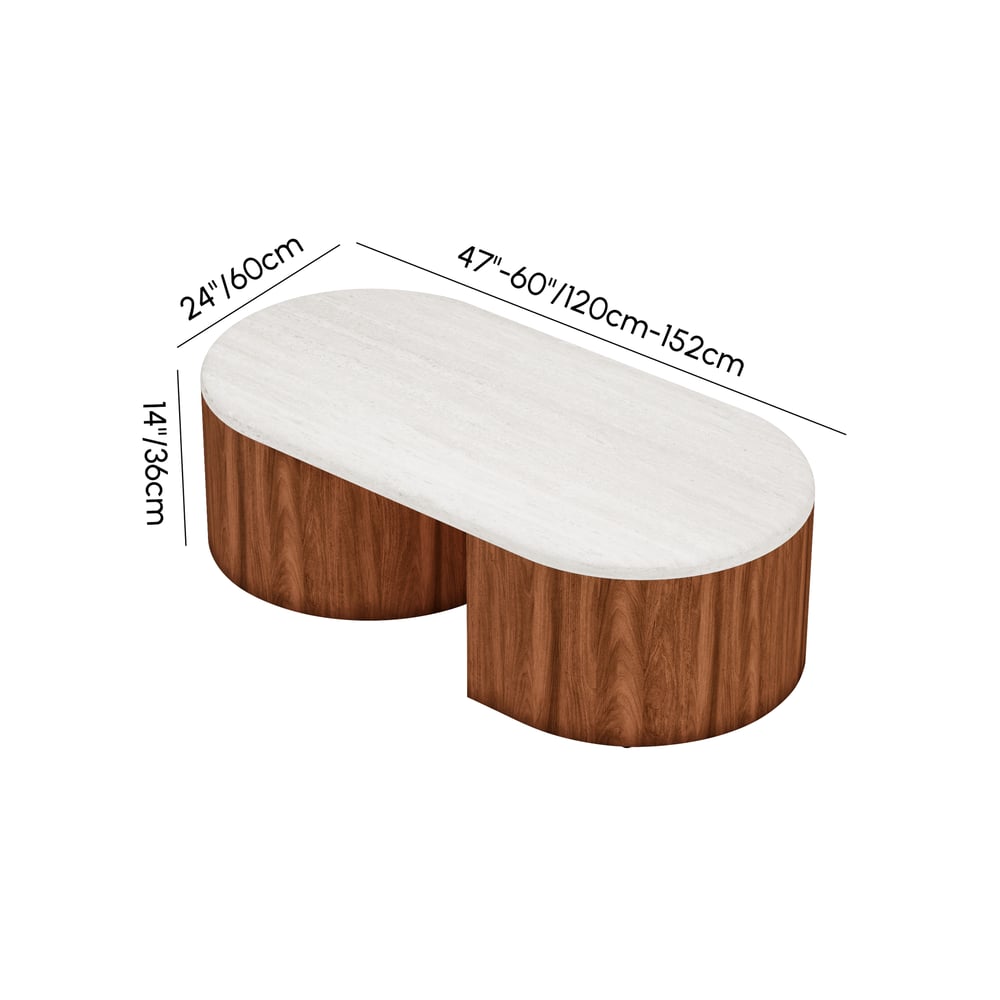 47"-60" Extendable Walnut Coffee Table with Travertine Veneer Top weights dimensions image