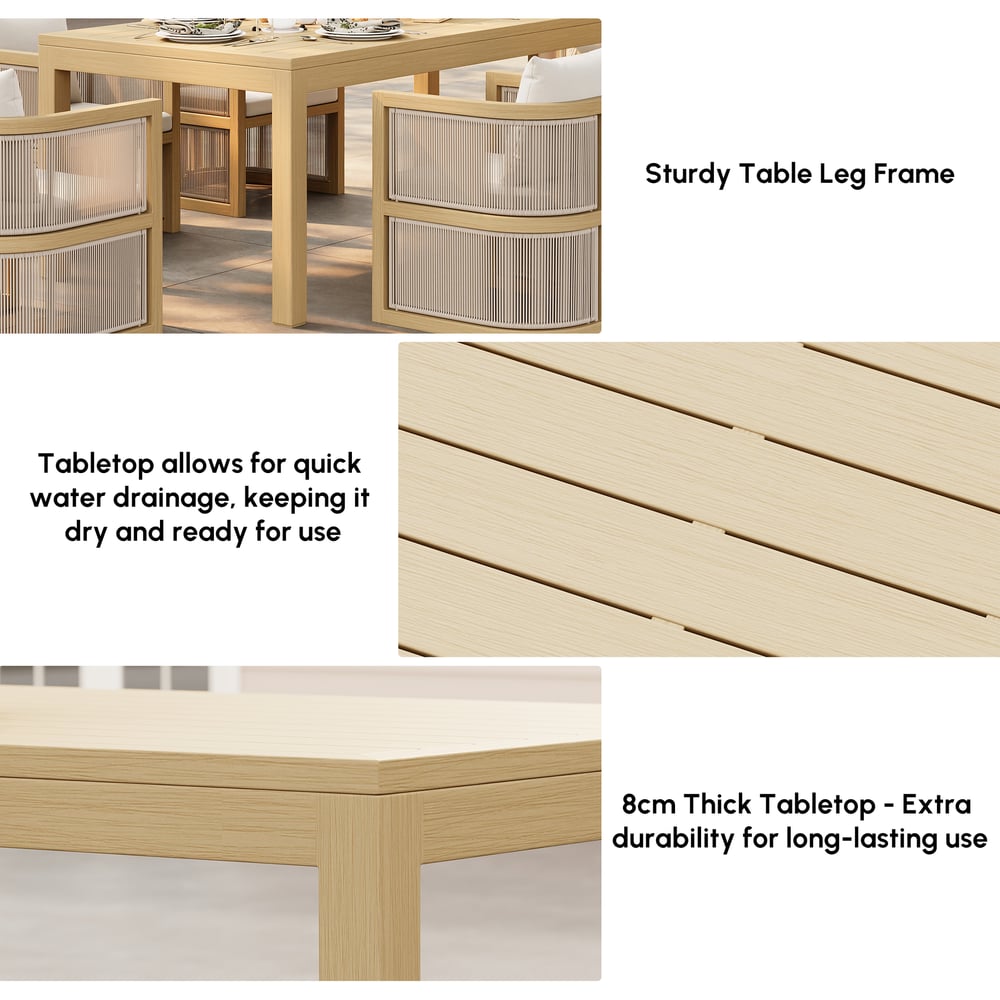Wevara 78" Natural-Finish Aluminum Slatted Outdoor Dining Table in Natural window image