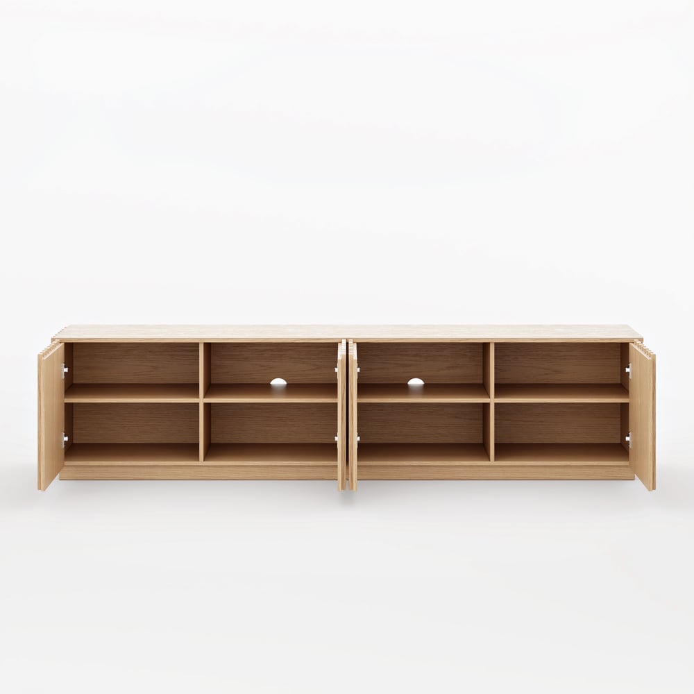 TV Lowboard Aura 213 cm in Grooved Ash in Natural with Sintered Stone Top window image