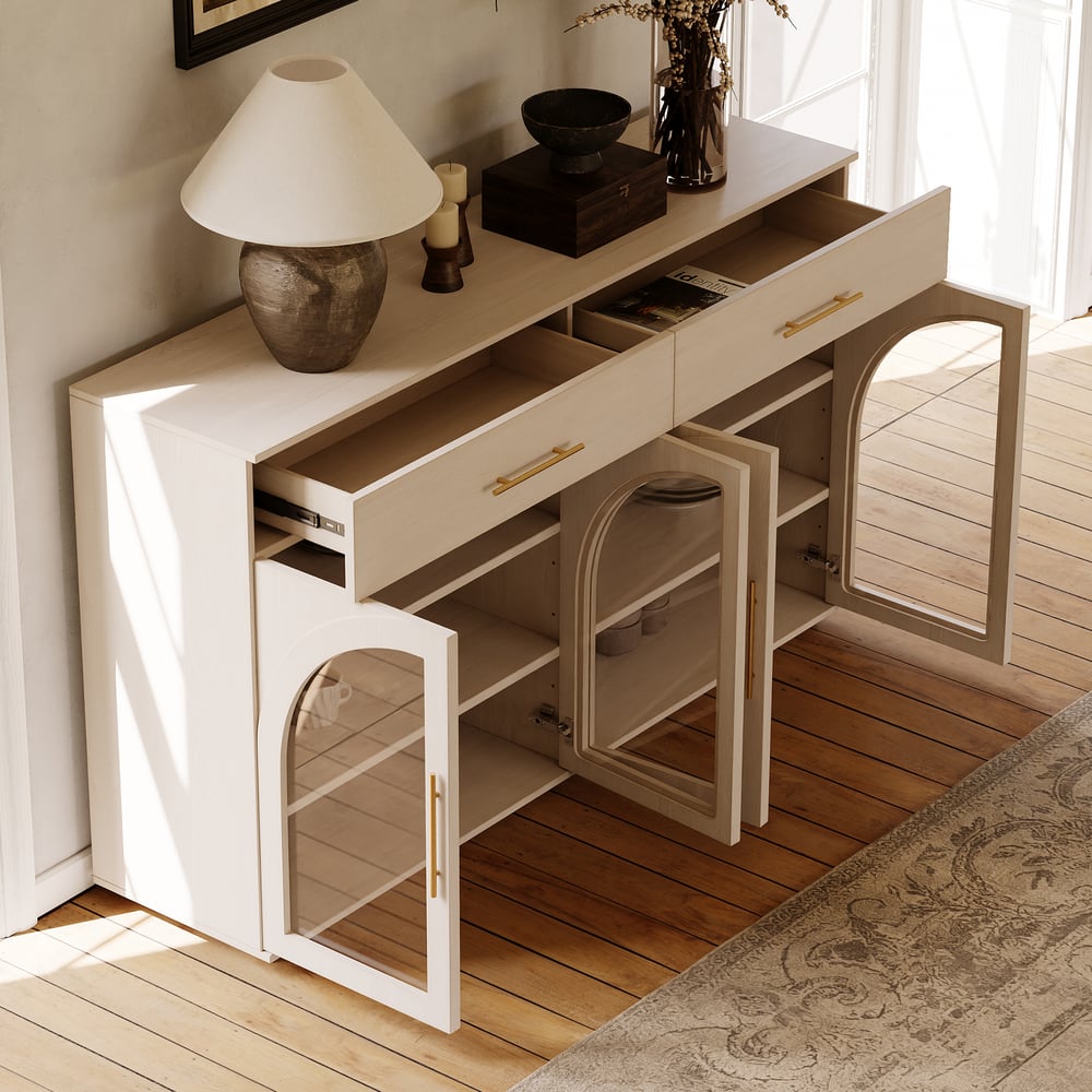 Arune 63" Whitewash Wood Sideboard with Storage & LED Lights window image