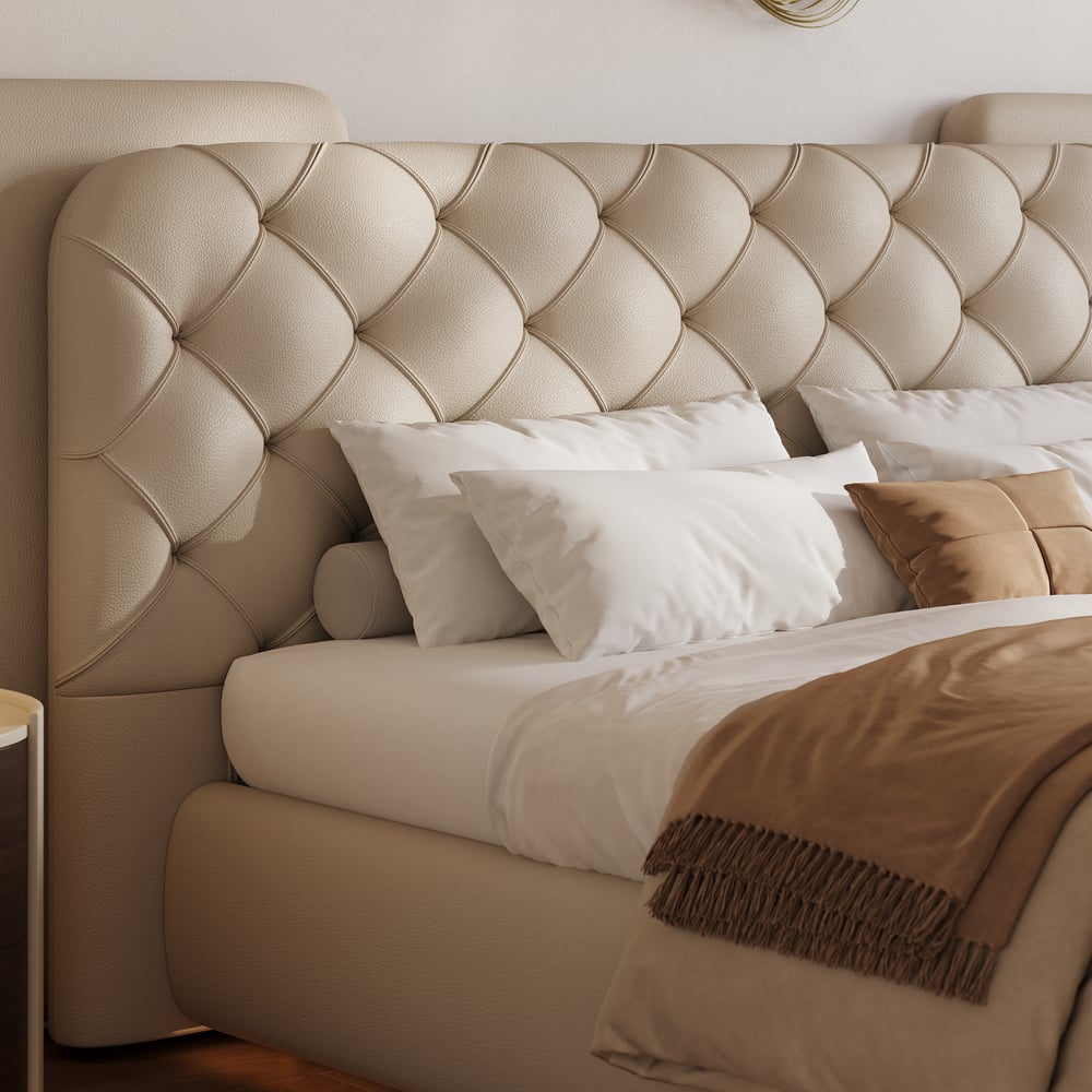 King Genuine Leather Wide Tufted Bedroom Set window image