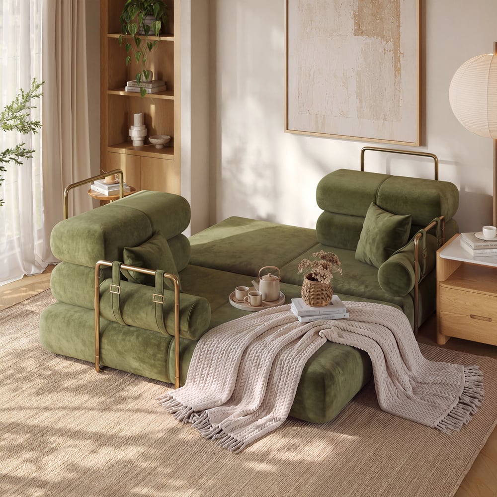 Canapé-lit convertible Humply 170 cm 2 places en velours chenille 4 en 1 image de fenêtre