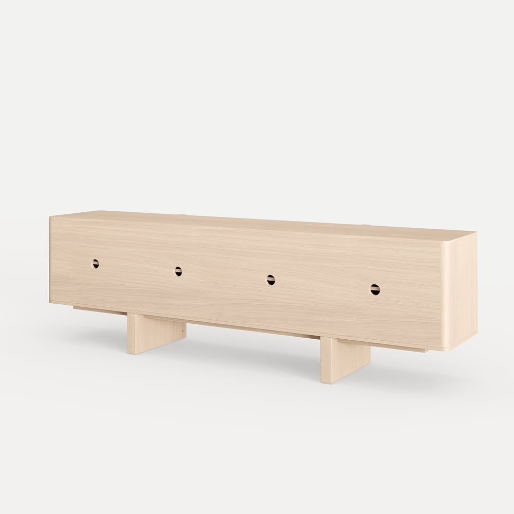 80" Solid Wood Fluted Whitewash TV Stand with Cabinets window image