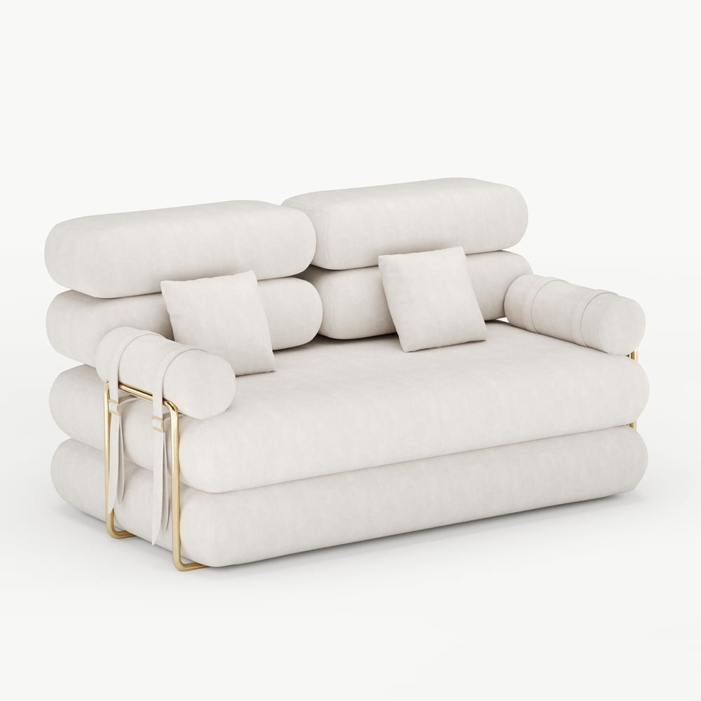 Sofá cama futón de terciopelo blanco tamaño queen de 67", sofá cama 4 en 1 Imagen de ventana