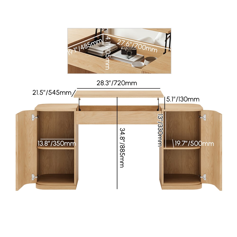 Modern 60" Natural Standing Office Desk & Sliding Door Etagere Bookshelf weights dimensions image