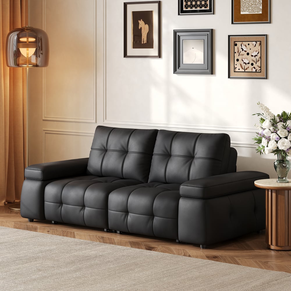 96" 2-Seater Genuine Leather Power Convertible Sleeper Sofa with adjustable armrests window image