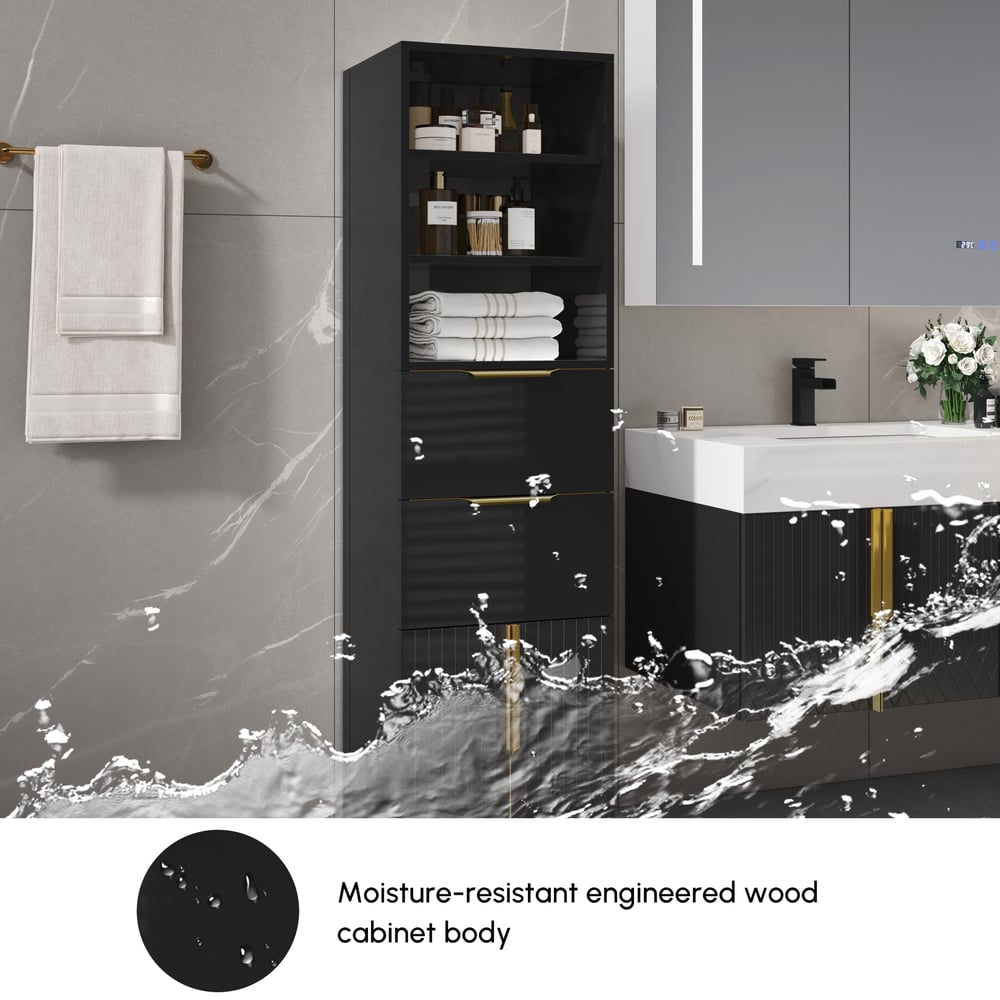 Aro 149cm Bathroom Storage Cabinet Freestanding Linen Tower with Shelves Drawers & Doors window image