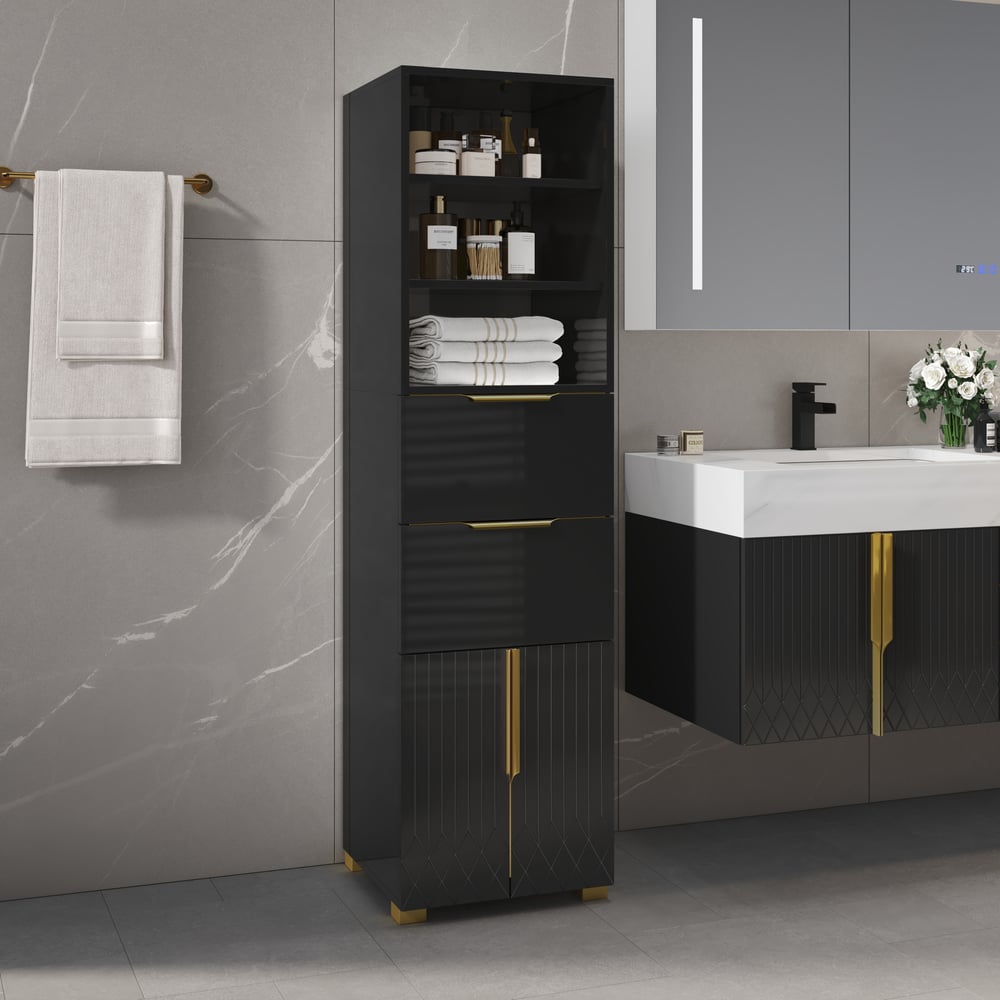 Aro 149cm Bathroom Storage Cabinet Freestanding Linen Tower with Shelves Drawers & Doors window image