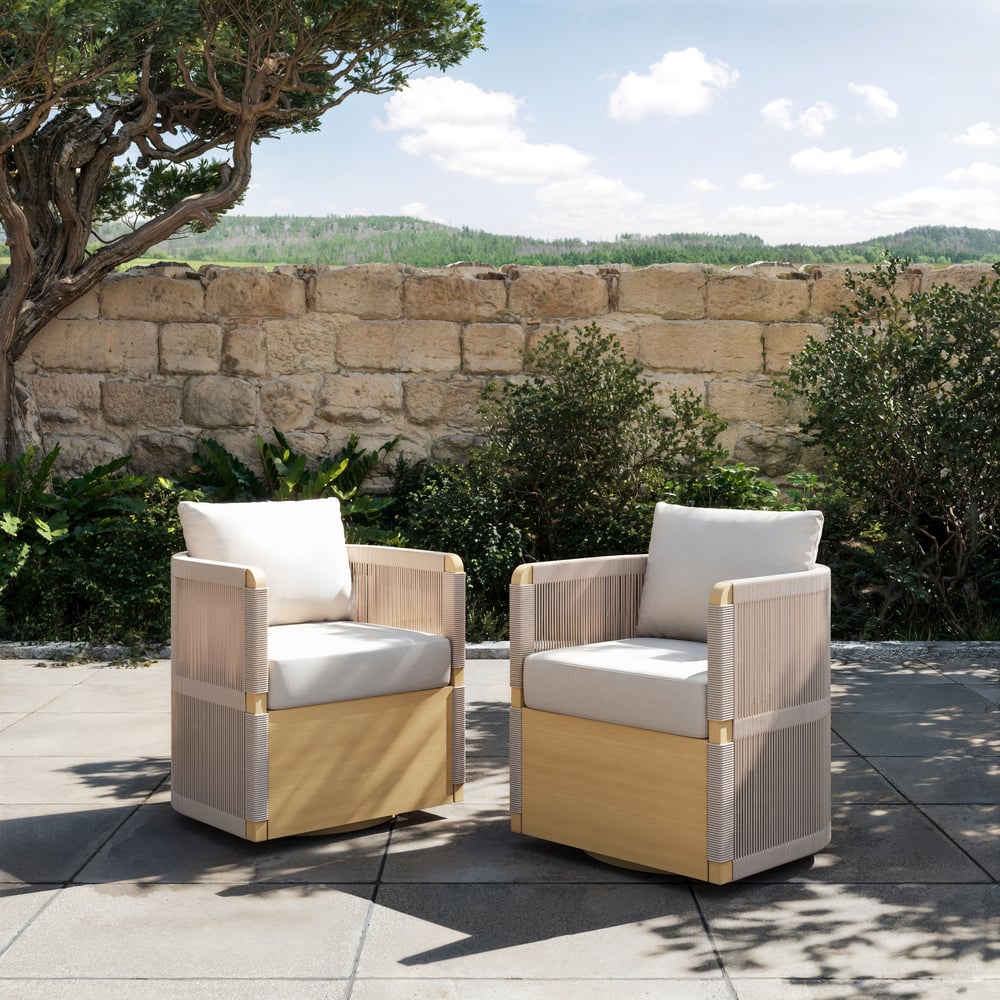 Costra Outdoor Aluminum & Rope Weave Swivel Dining Chairs, Set of 2 window image