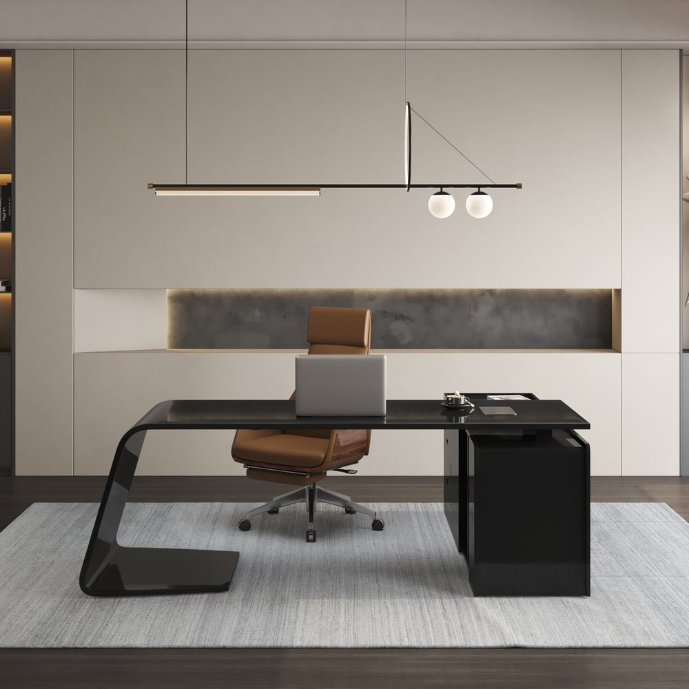Modern 87" L-Shaped Left-Hand Executive Desk with Storage window image