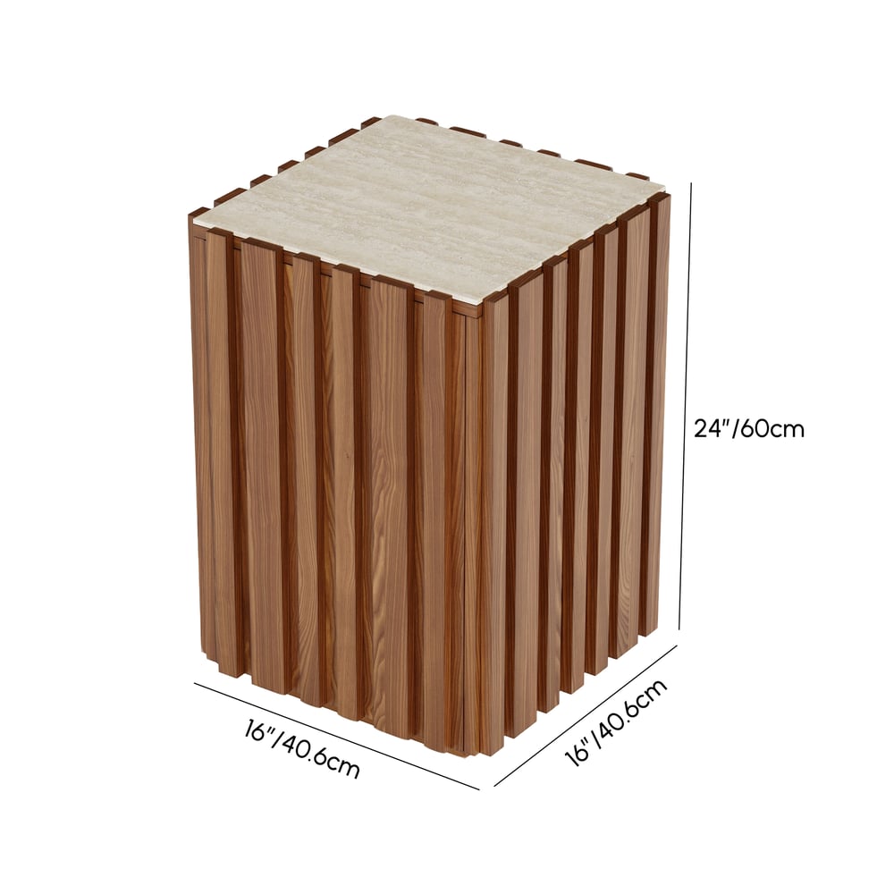 Aura Ash Wood Fluted Walnut Side Table with Sintered Stone Top weights dimensions image