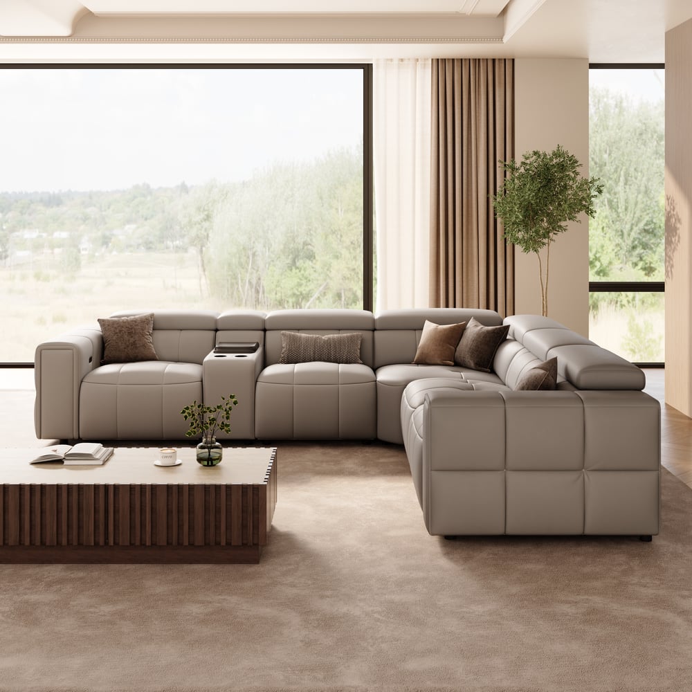 Genuine Leather Built-In Cooler Power Reclining Sofa window image