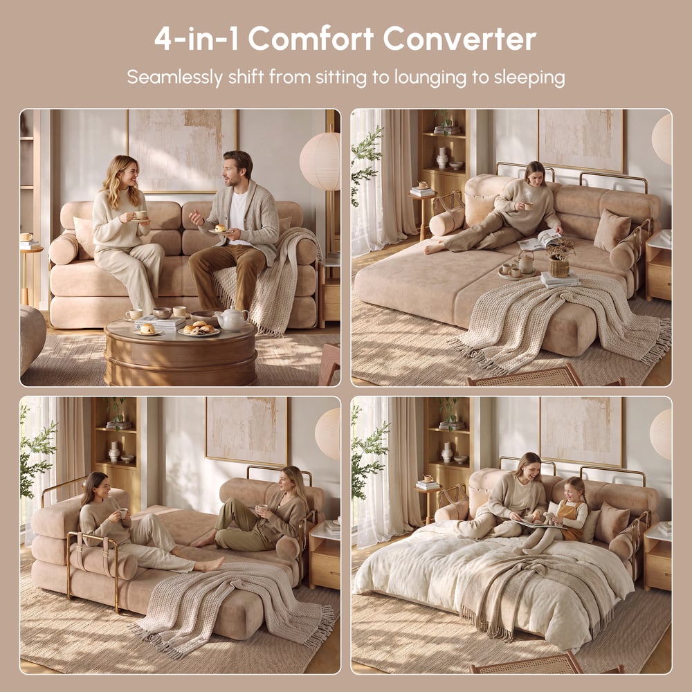 81" Queen 3-Seater Velvet 4 in 1 Futon Convertible Sleeper Sofa window image