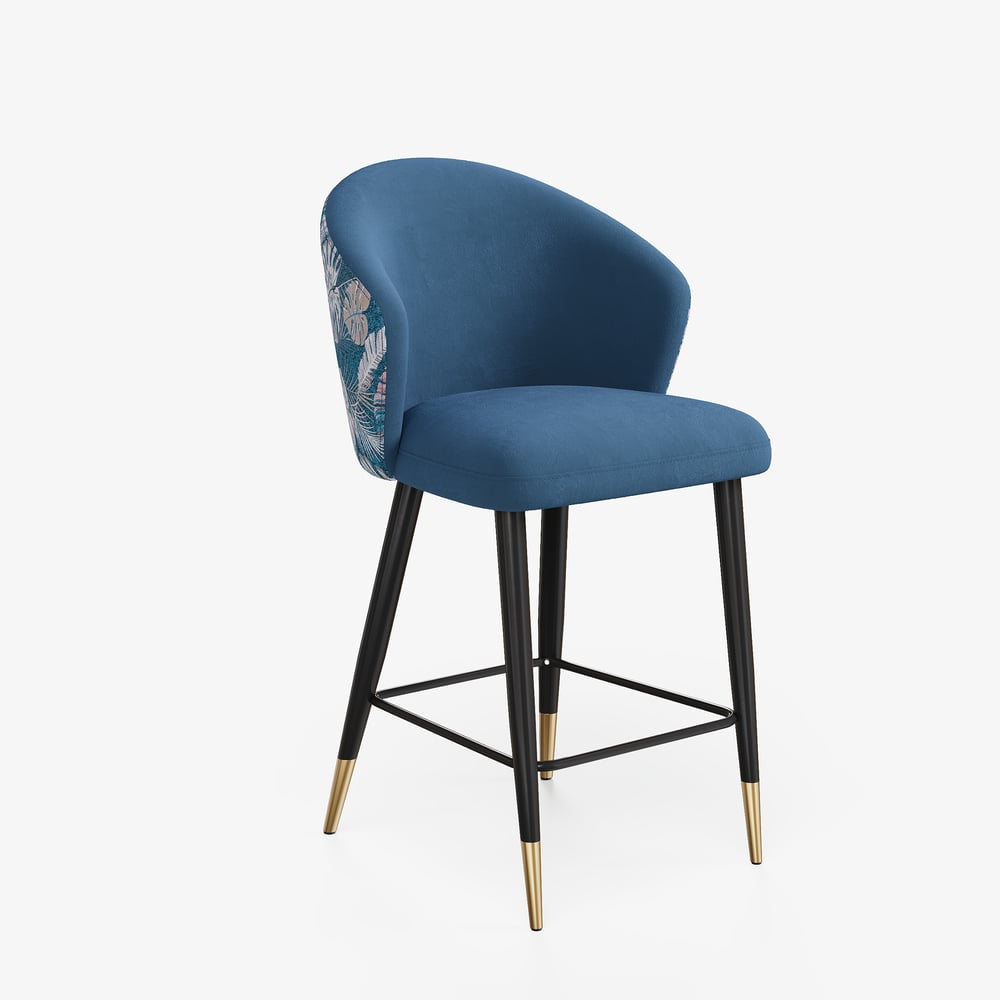 Modern Blue Velvet Counter Stool with Upholstered, 1 Piece window image