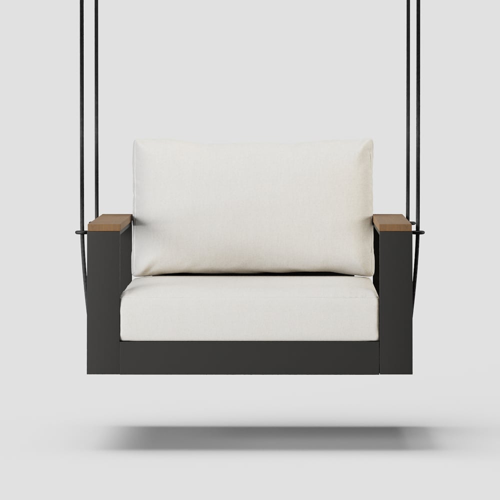 Tevara Outdoor Swing Sofa in Warm White with Cushion & Black Cover window image