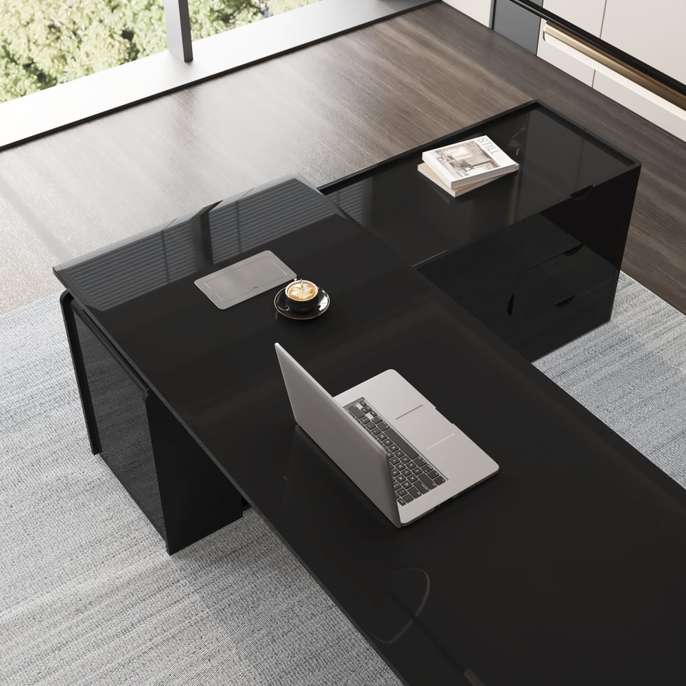 Modern 87" L-Shaped Right-Hand Executive Desk with Storage window image