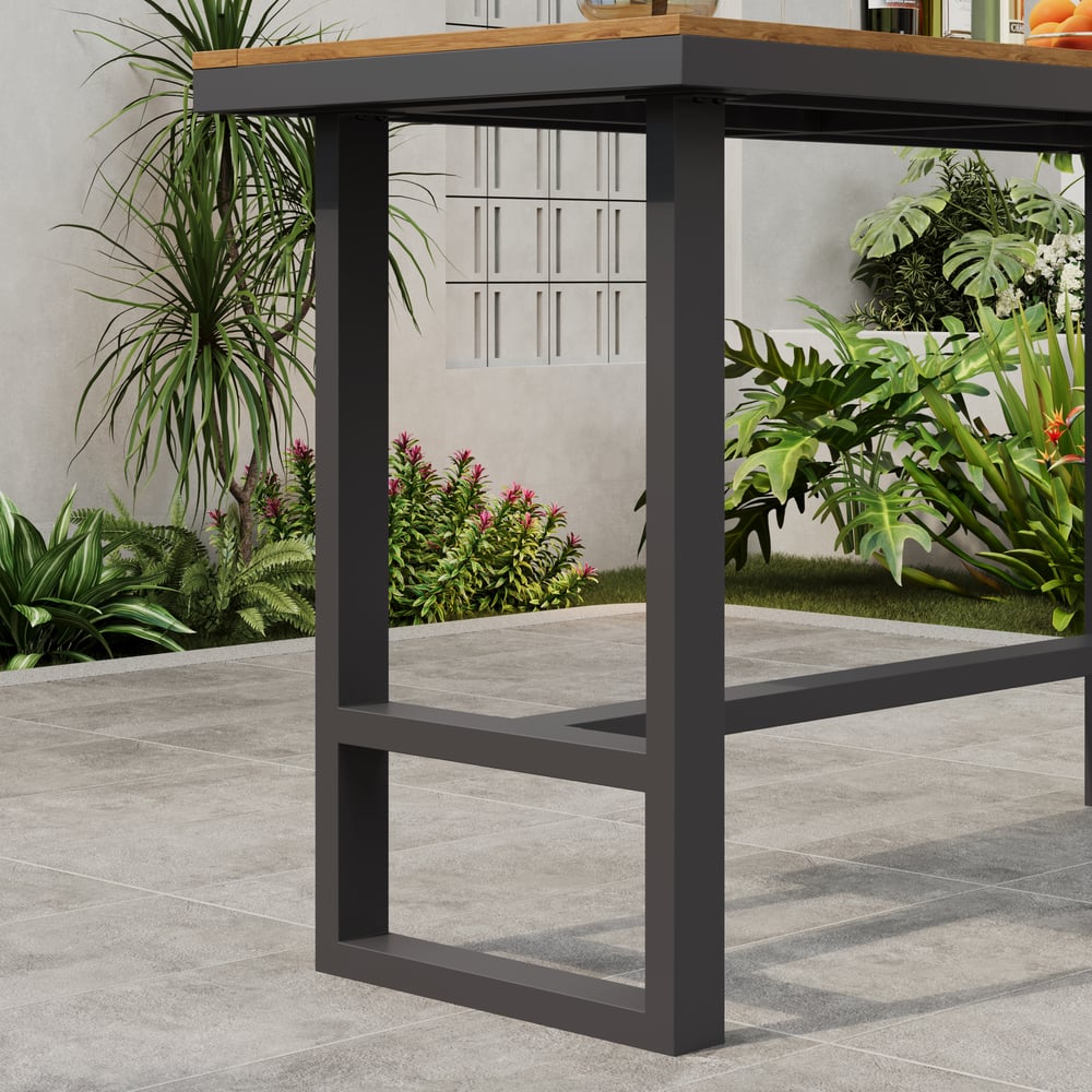 Tevara Outdoor Teak Wood Slat Top & Dark Grey Aluminium Frame Bar Table for Patio window image