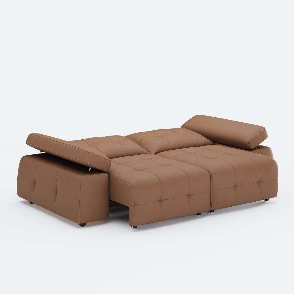 95" 2-Seater Genuine Leather Power Convertible Sleeper Sofa with adjustable armrests window image