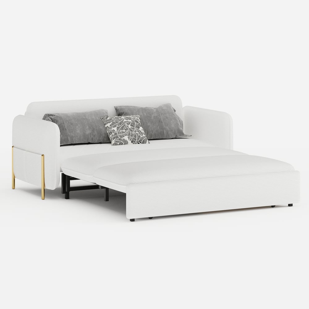 60" Queen 3-Seater Corduroy Convertible Sleeper Sofa window image