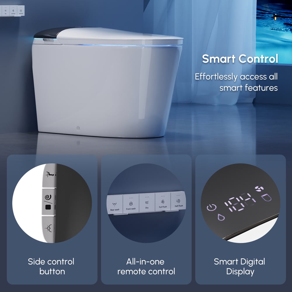 Smart Bidet Toilet with Built-in Tank, Foam Shield, ADA Seat Height, Auto-Open Lid window image