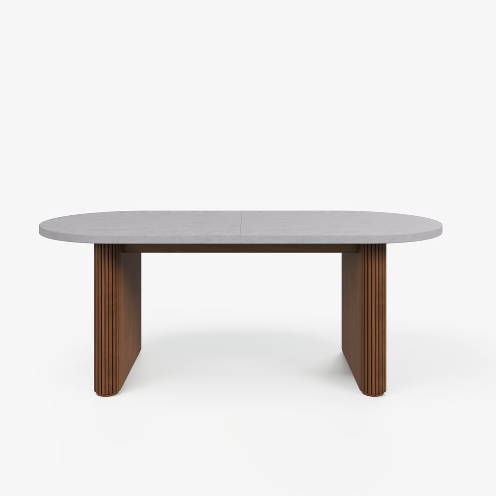 Tavolo da pranzo ovale allungabile Fluve 79"-94" in cemento grigio, posti 6-8 Immagine della finestra