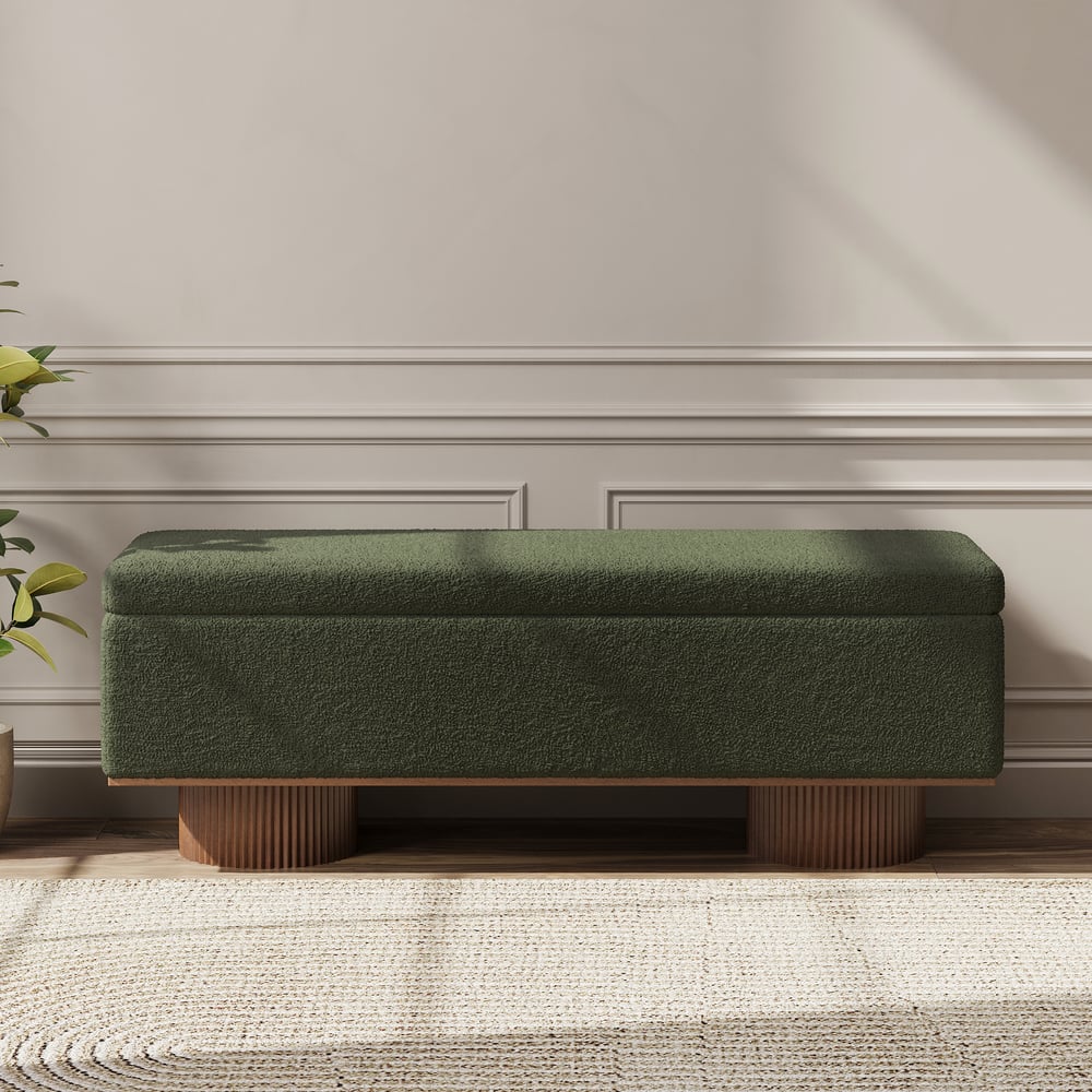 Teddy Fabric Fluffy Faux Fur Flip Top Wood Storage Entryway Bench window image