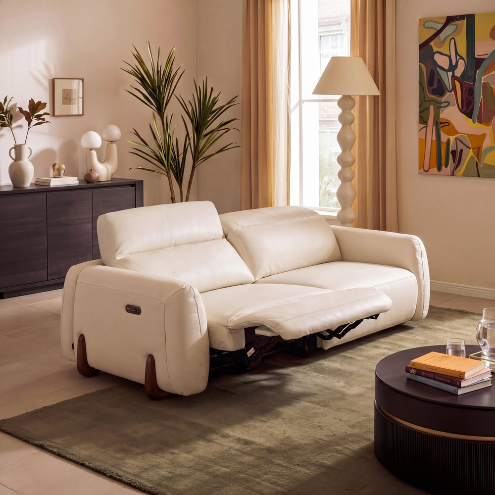Curva 215cm Genuine Leather Power Reclining Sofa with Adjustable Headrest window image