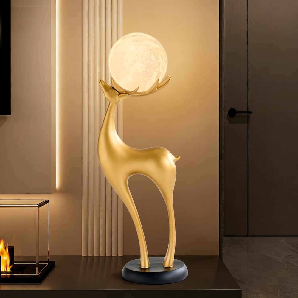 Lampadaire moderne en résine en forme de cerf avec télécommande – 76 cm de hauteur avec boule lumineuse image de fenêtre