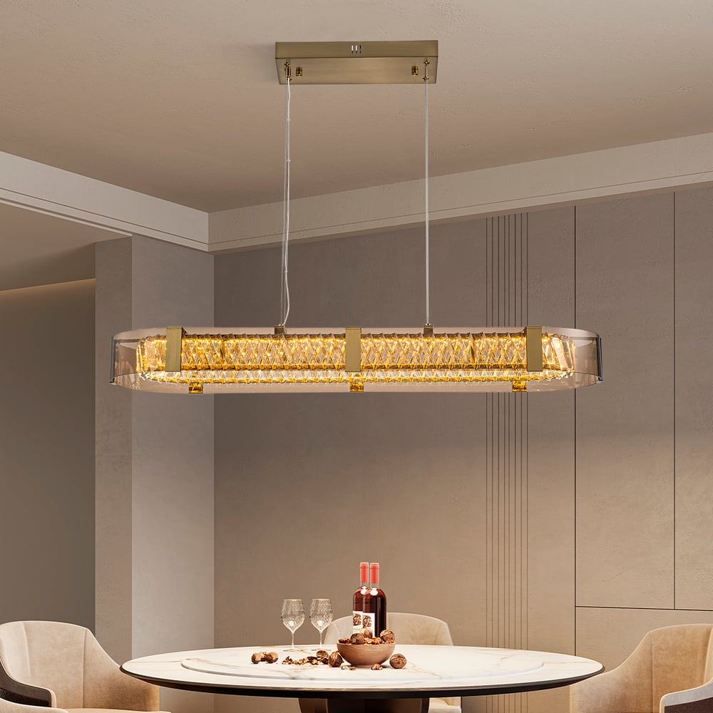 Linear Crystal Kitchen Island Pendant Light with Remote, 3-CCT Dimmable LED window image