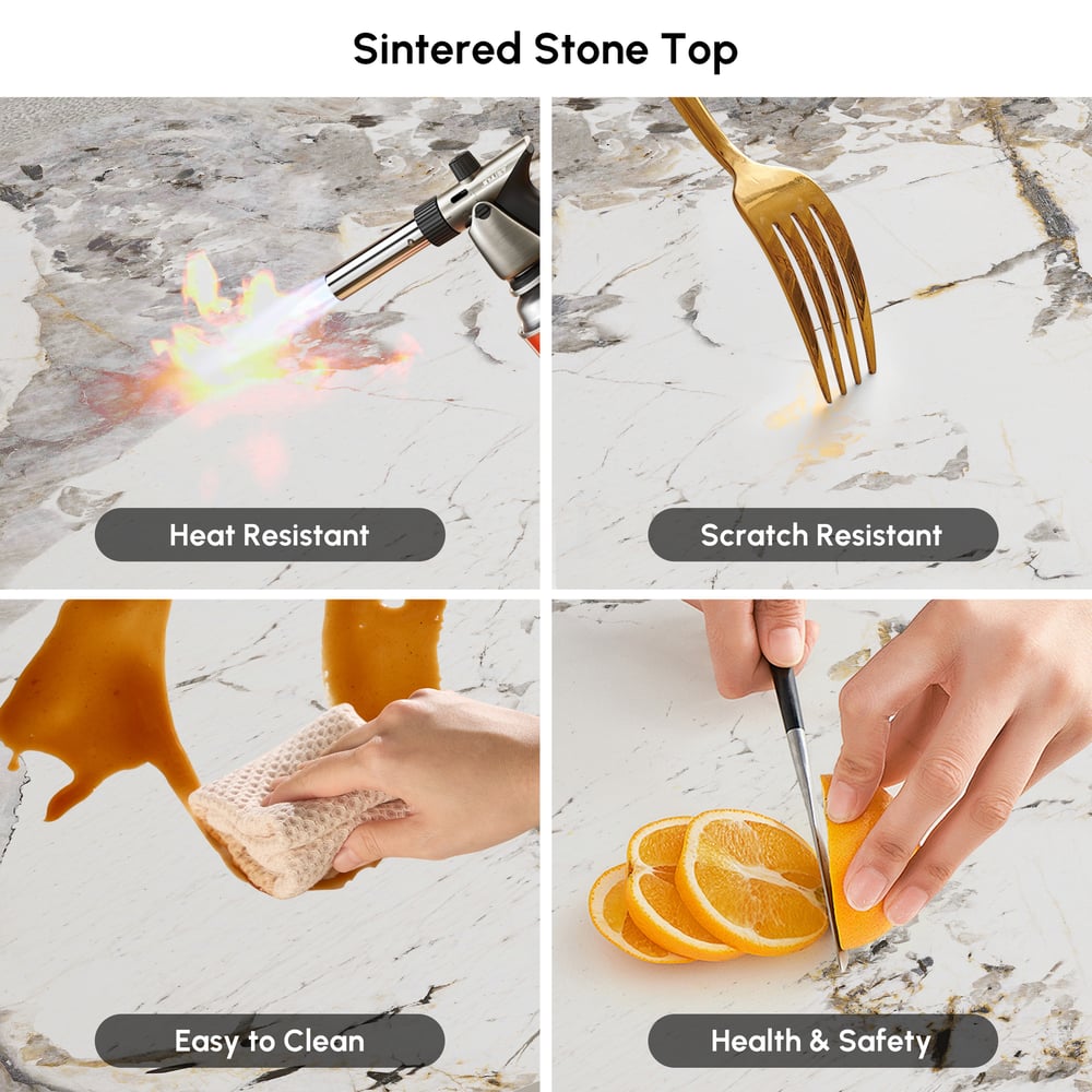 Dining Set 200 cm Rectangle Glossy Pandora Sintered Stone Dining Table with 6 Chairs window image