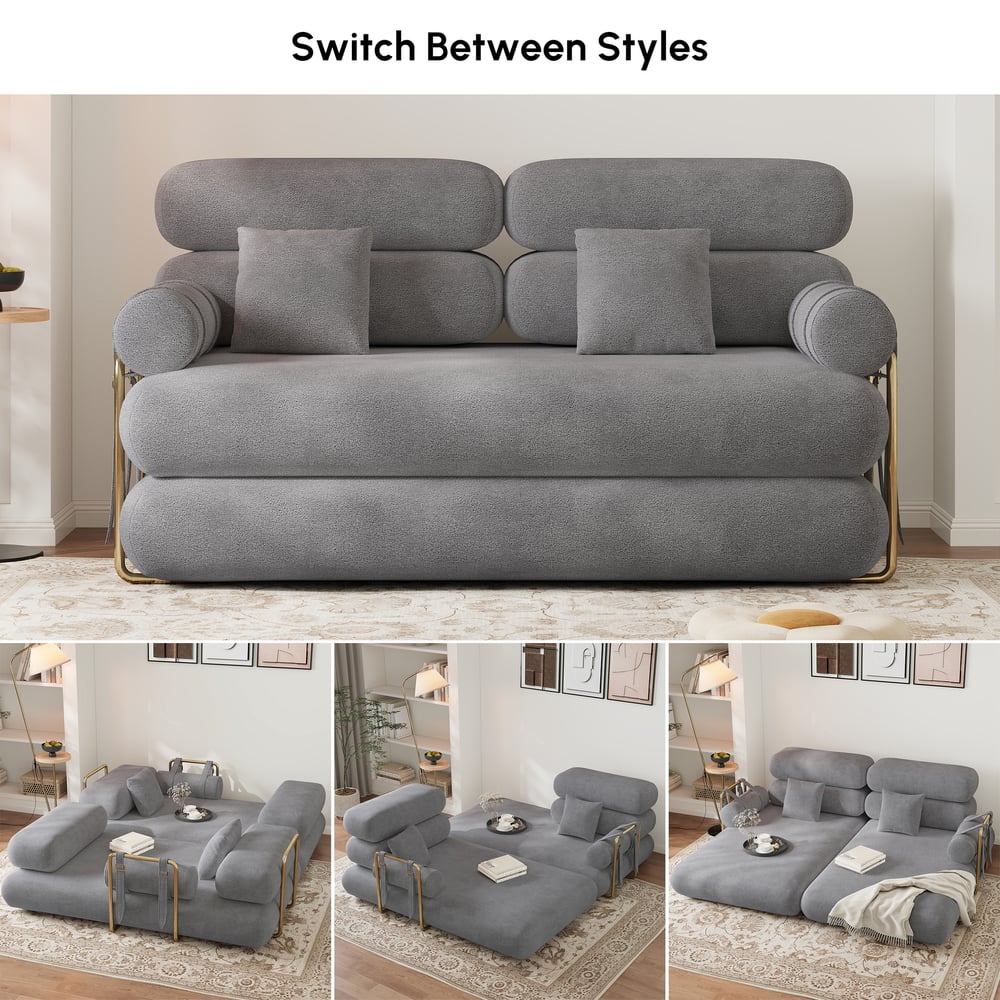 67" Full 2-Seater Chenille Velvet 4 in 1 Futon Convertible Sleeper Sofa window image