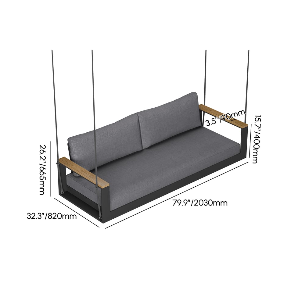 Tevara Outdoor Hanging Swing Sofa 2-Seater in Dark Gray with Cushion & Black Cover weights dimensions image