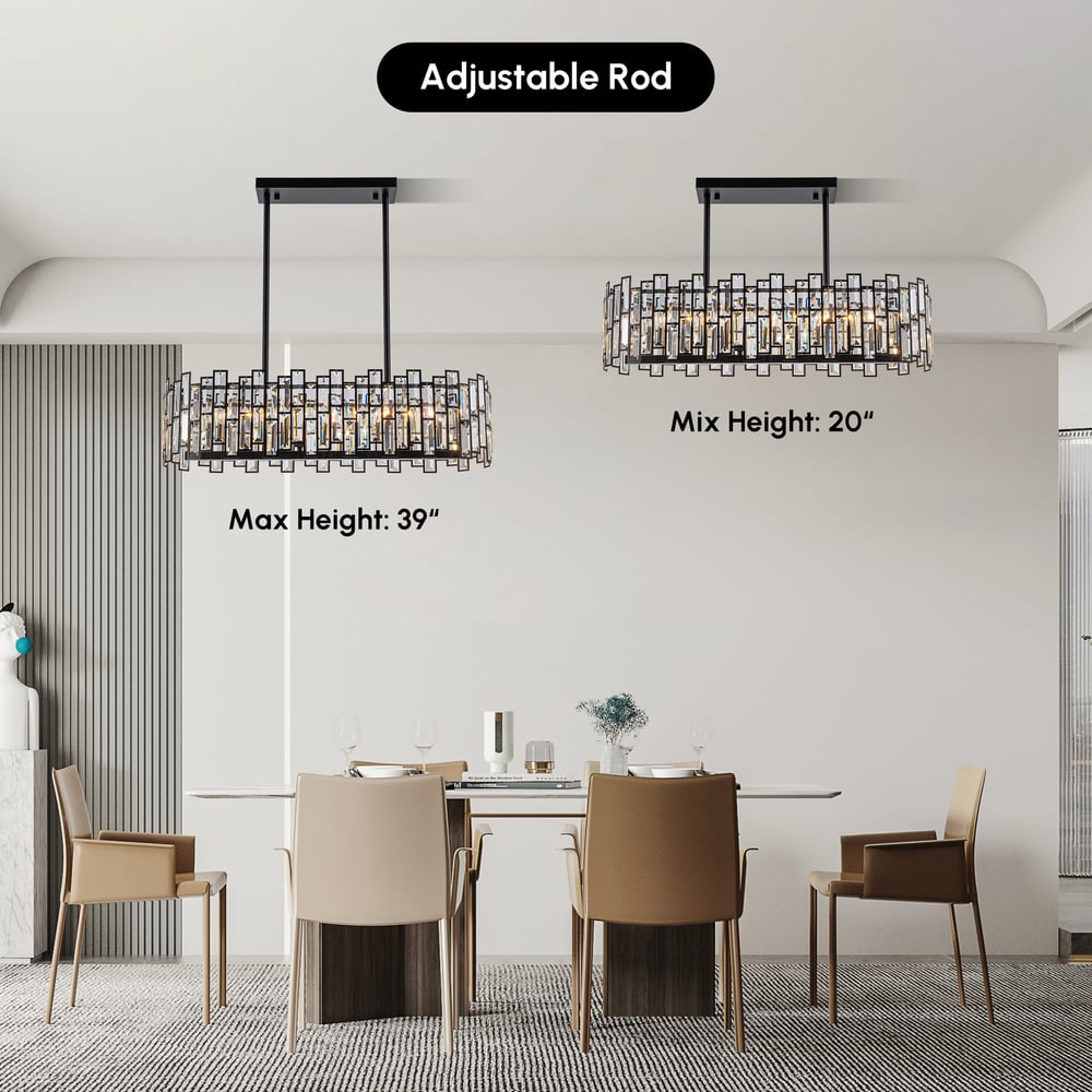Clyvra 6-Light Kitchen Island Light Crystal Ceiling Light in Black window image