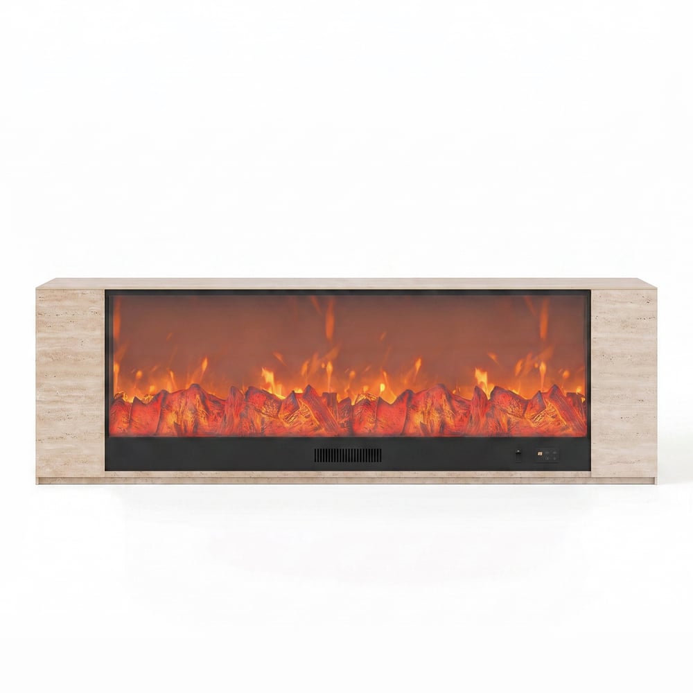 71" Sintered Stone Electric Fireplace TV Stand with Remote Control window image