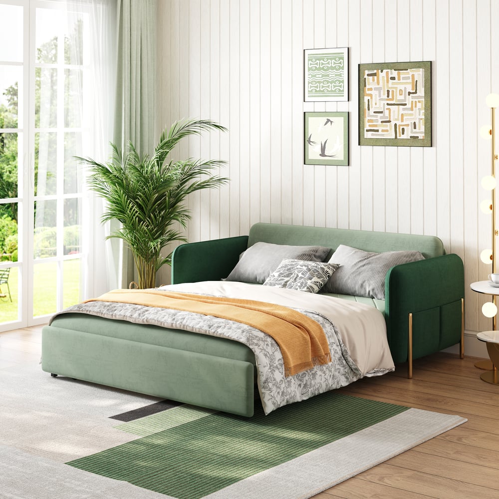 1525mm Queen 3-seater Velvet Convertible Sofa Bed window image