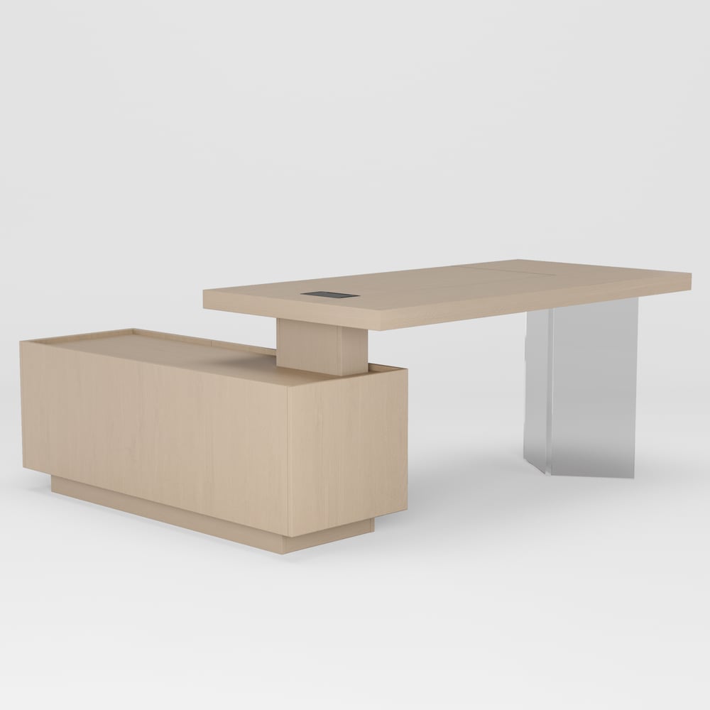 Modern 72" L-Shape Whitewash Standing Executive Desk with lifter Desktop Right Hand window image