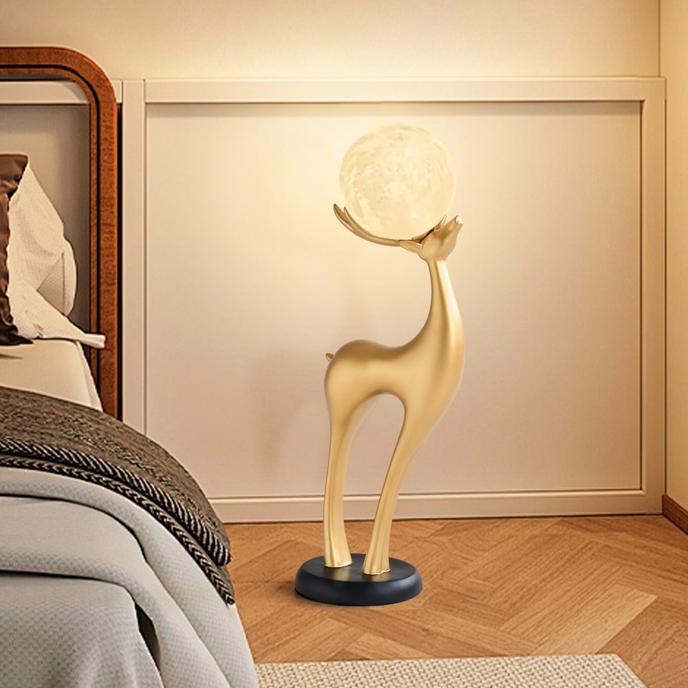 Lampadaire moderne en résine en forme de cerf avec télécommande – 76 cm de hauteur avec boule lumineuse image de fenêtre