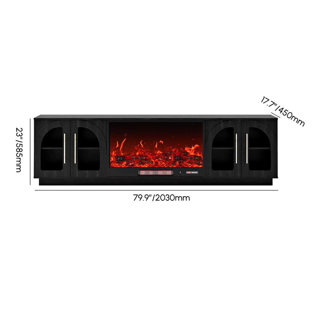 Arune 80" Arched Glass Doors TV Stand with Electric Fireplace & Remote Control weights dimensions image