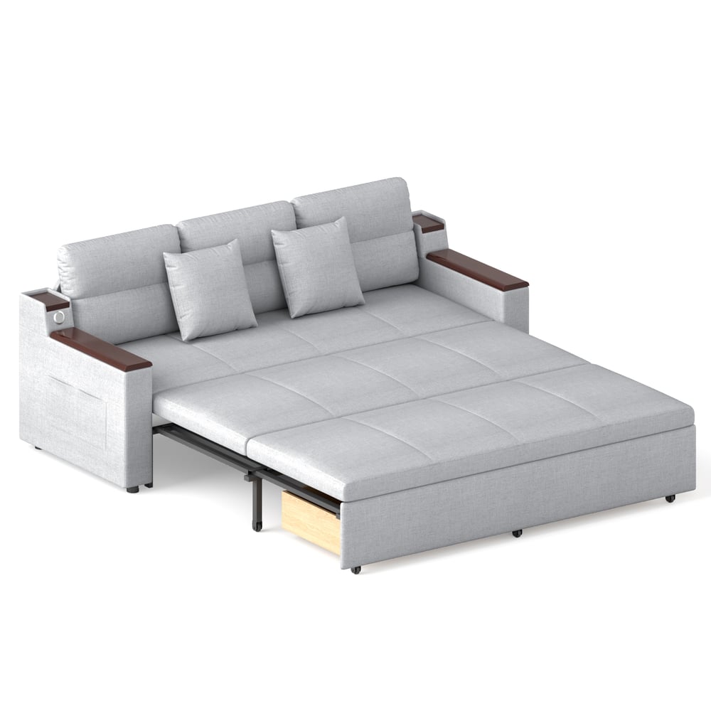 Canapé convertible 3 places en coton et lin avec rangement, 210 cm image de fenêtre