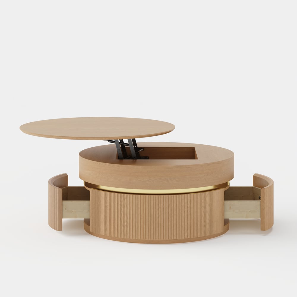 32" Fluted Lift-Top Round Coffee Table with 2 Drawers window image