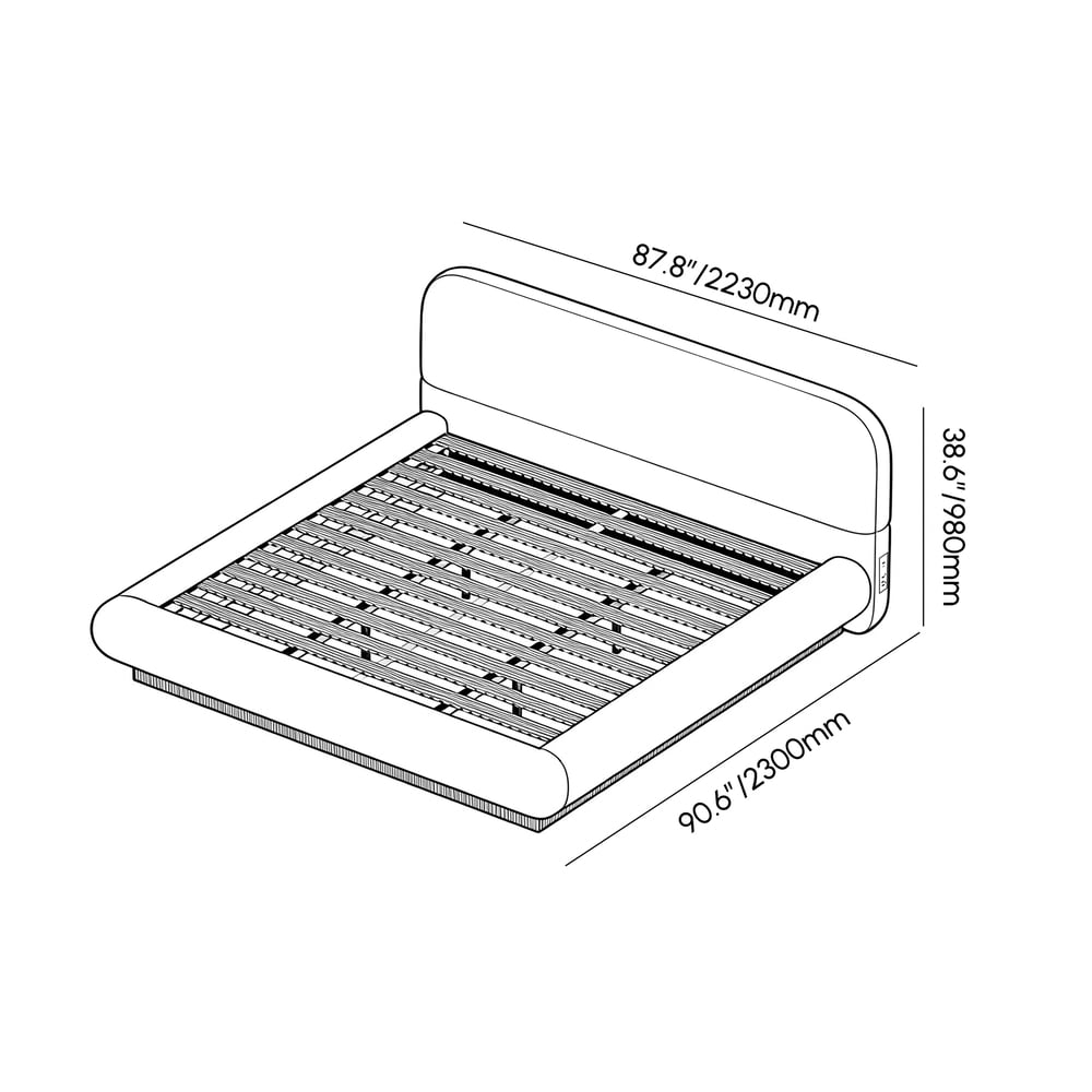 Modern Boucle Upholstered Bed with Charging Station & Fluted Base weights dimensions image