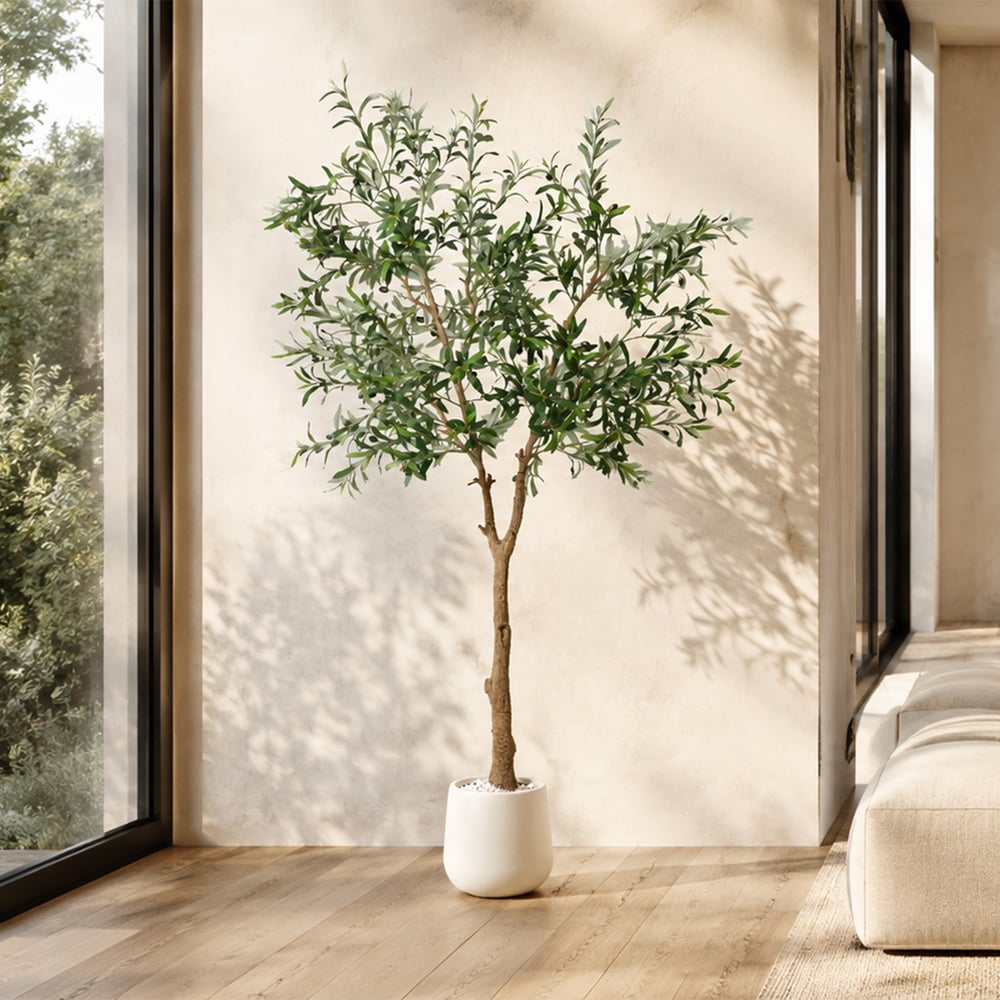 7ft Artificial Olive Tree with Planter and Decorative Pebbles window image