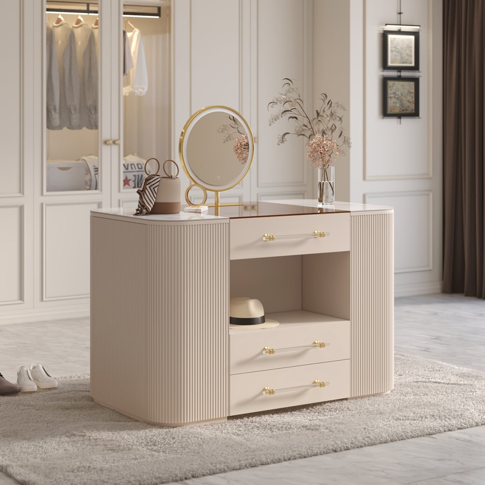 47" Tempered Glass Top Closet Island with Mirror & Jewellery Storage Dresser Vanity window image