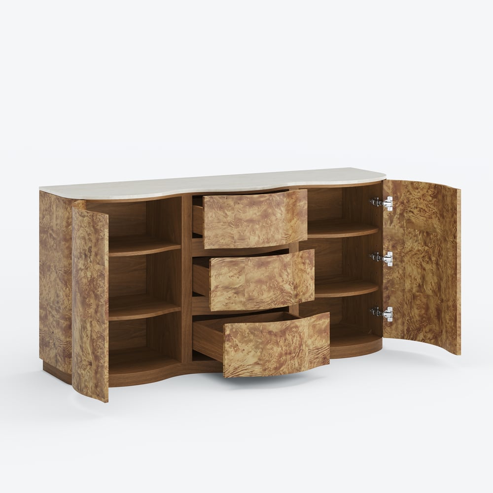 Modern 63" Burl Wood Sideboard with Sintered Stone Top window image