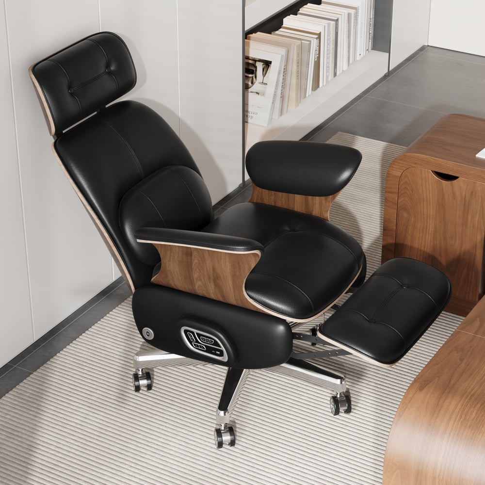 Black Genuine Leather Power Reclining Executive Office Chair Swivel Office Desk Chair window image