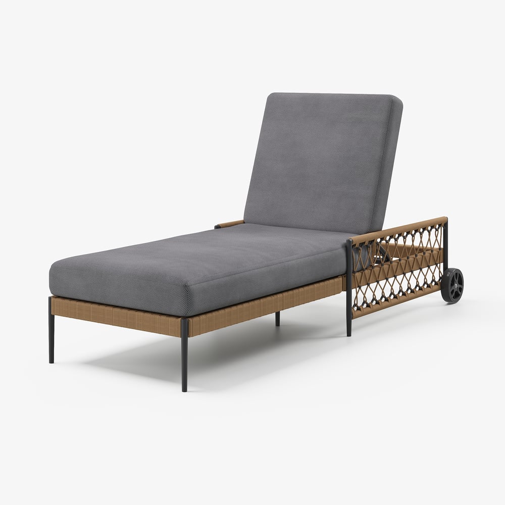 Ropipe Outdoor Rope-Woven Lounge Chair with Adjustable Backrest & Wheels in Dark Gray window image