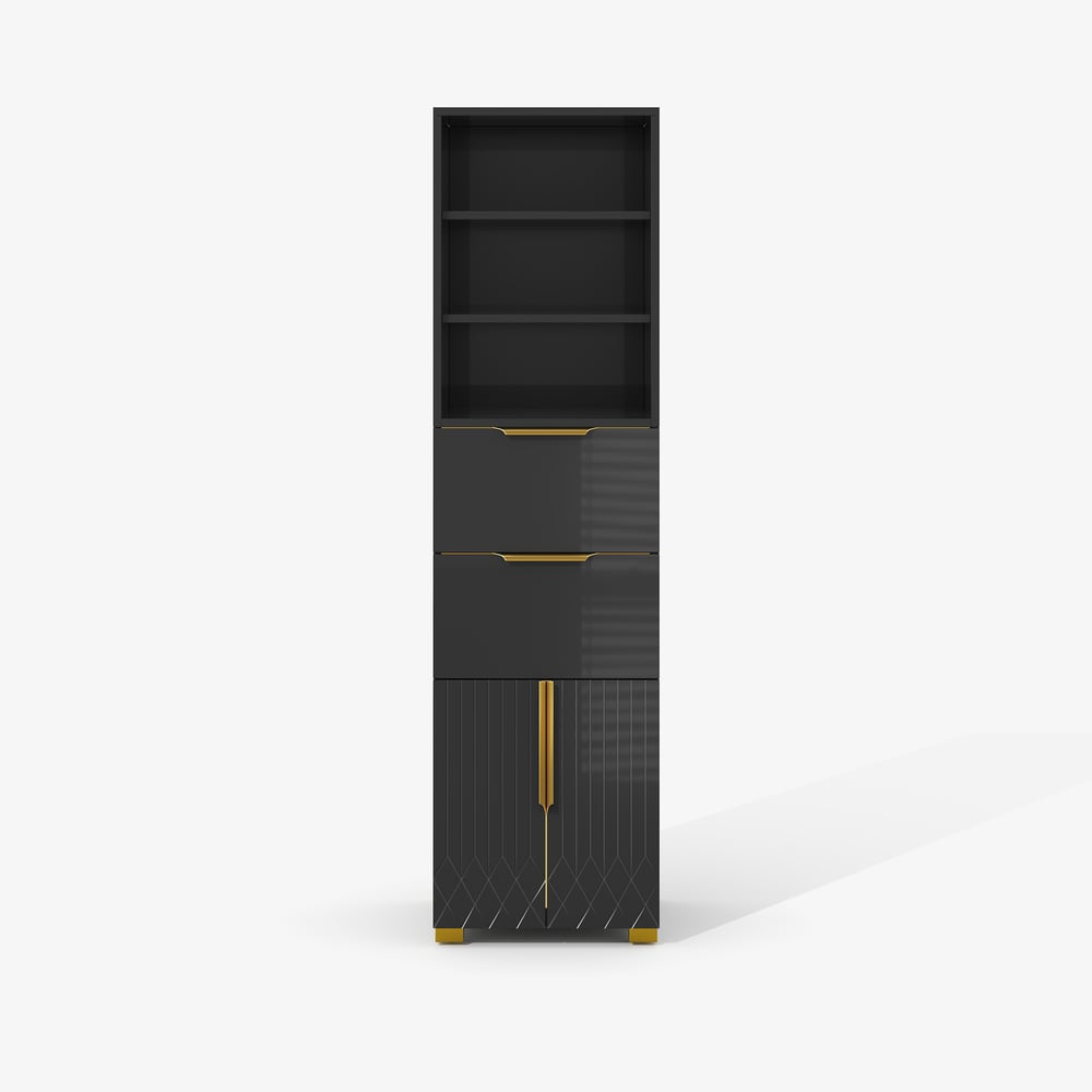 Aro 149cm Bathroom Storage Cabinet Freestanding Linen Tower with Shelves Drawers & Doors window image