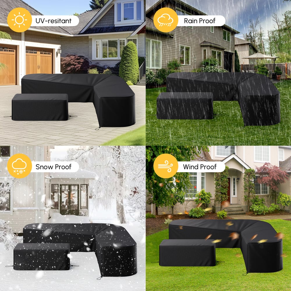 600D 2-Pieces Polyester Weatherproof Outdoor Patio Furniture Set Covers in Black window image